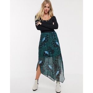 Allsaints Emerald Green Rhea Wing Skirt